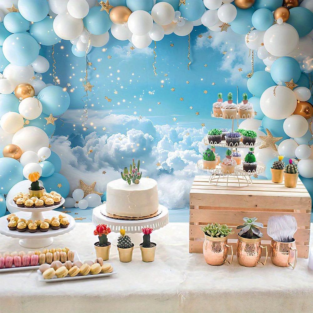 Balloon Stars, Blue Sky, White Clouds, Photography Background, Home Interior Wall Decoration Banner, Birthday Party Supplies