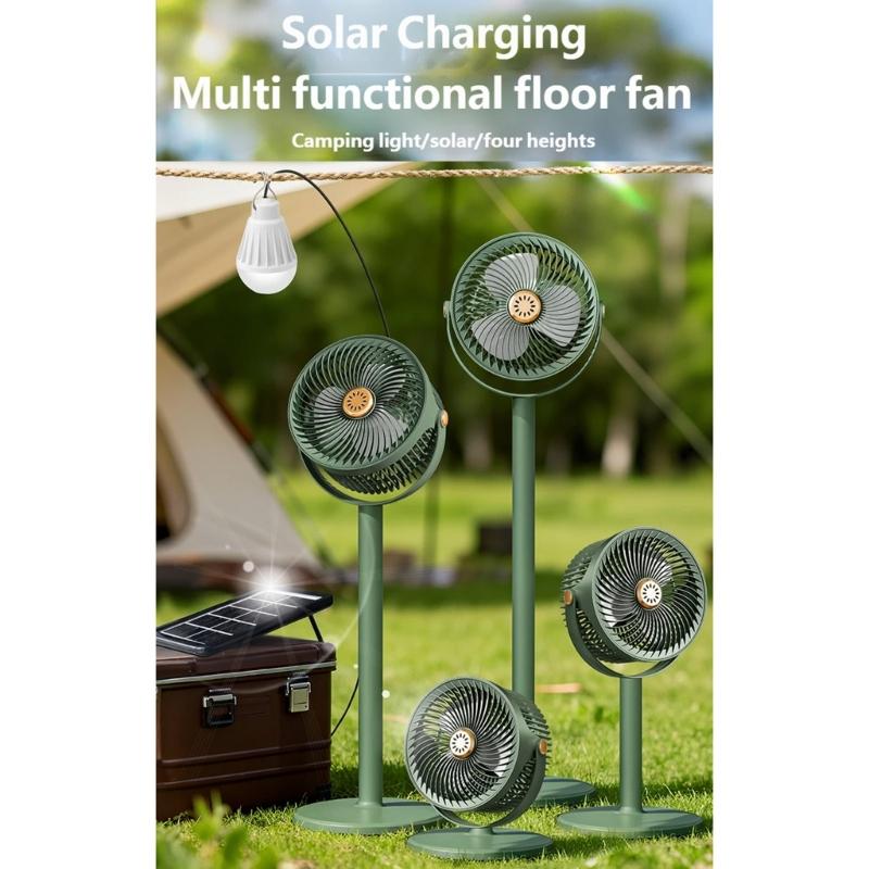 Wiederaufladbarer Solar-Bodenventilator mit flexibler Höhenverstellung Leiser Teleskop-Schreibtischventilator für Terrassen, Gärten und kleine Räume