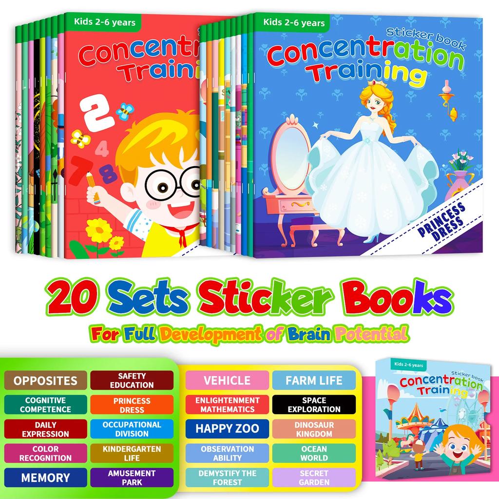 Matching Game Reusable Sticker Book Educational DIY Hand-on Puzzle Cartoon Animals Life Skill Learning Toddler Toys For Kids