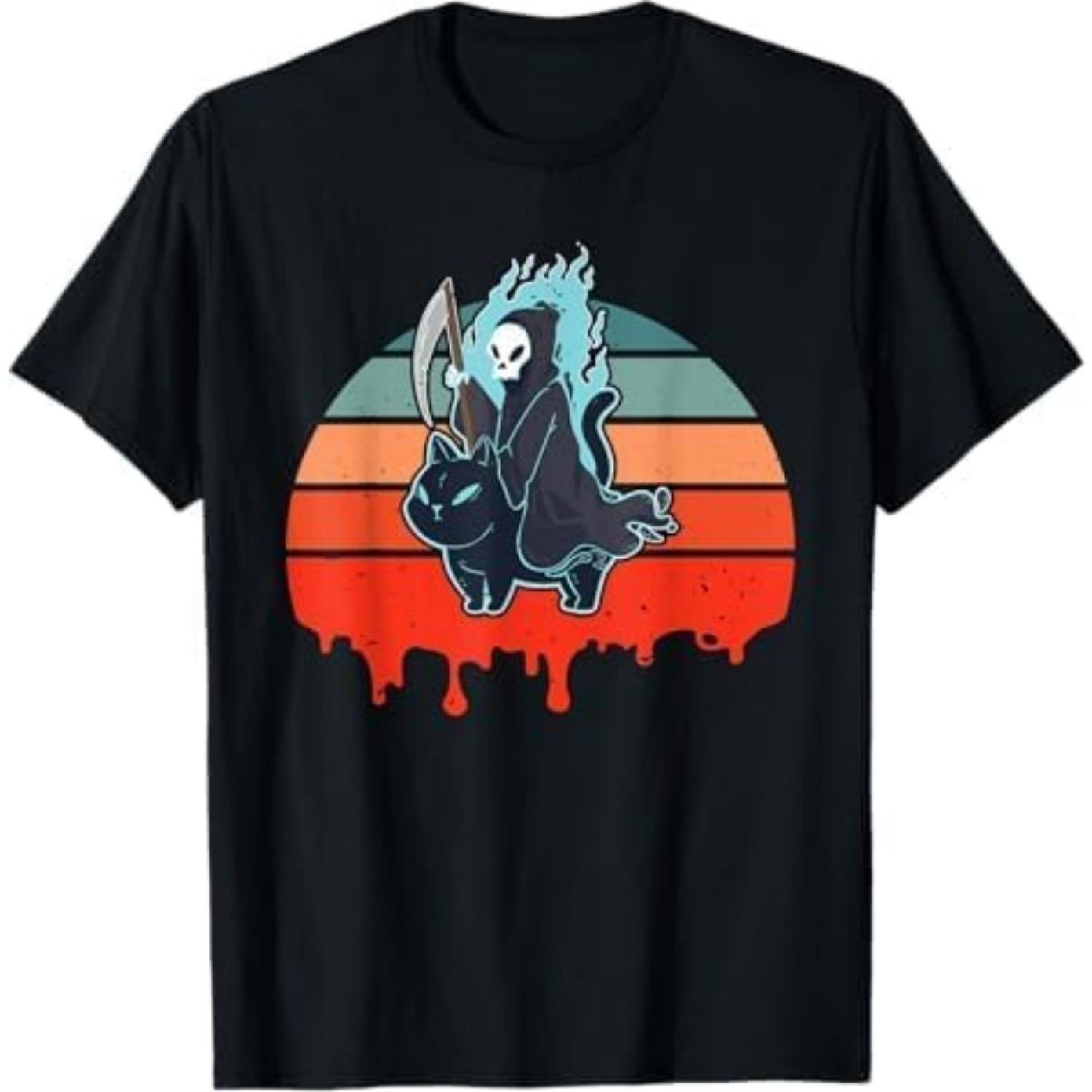 

Grim Reaper Riding A Cat Funny Halloween Horror Cat Lover T-Shirt AT1 Mens Womens Tank Top Sweatshirt Hoodie Black XXXXXL різнокольоровий