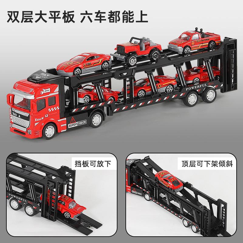 Model remorcă mare din aliaj, Simulare pentru copii, Platformă cu două straturi, Transportor inginerie, Set jucărie, Puzzle pentru băieți