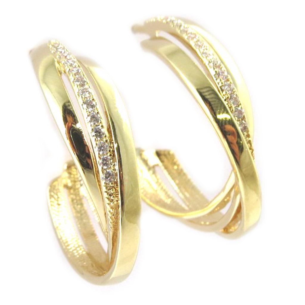 Les Trésors De Lily [N5328] - Cercei creoli placați cu aur 'Sissi' alb auriu - 24 mm 8 mm