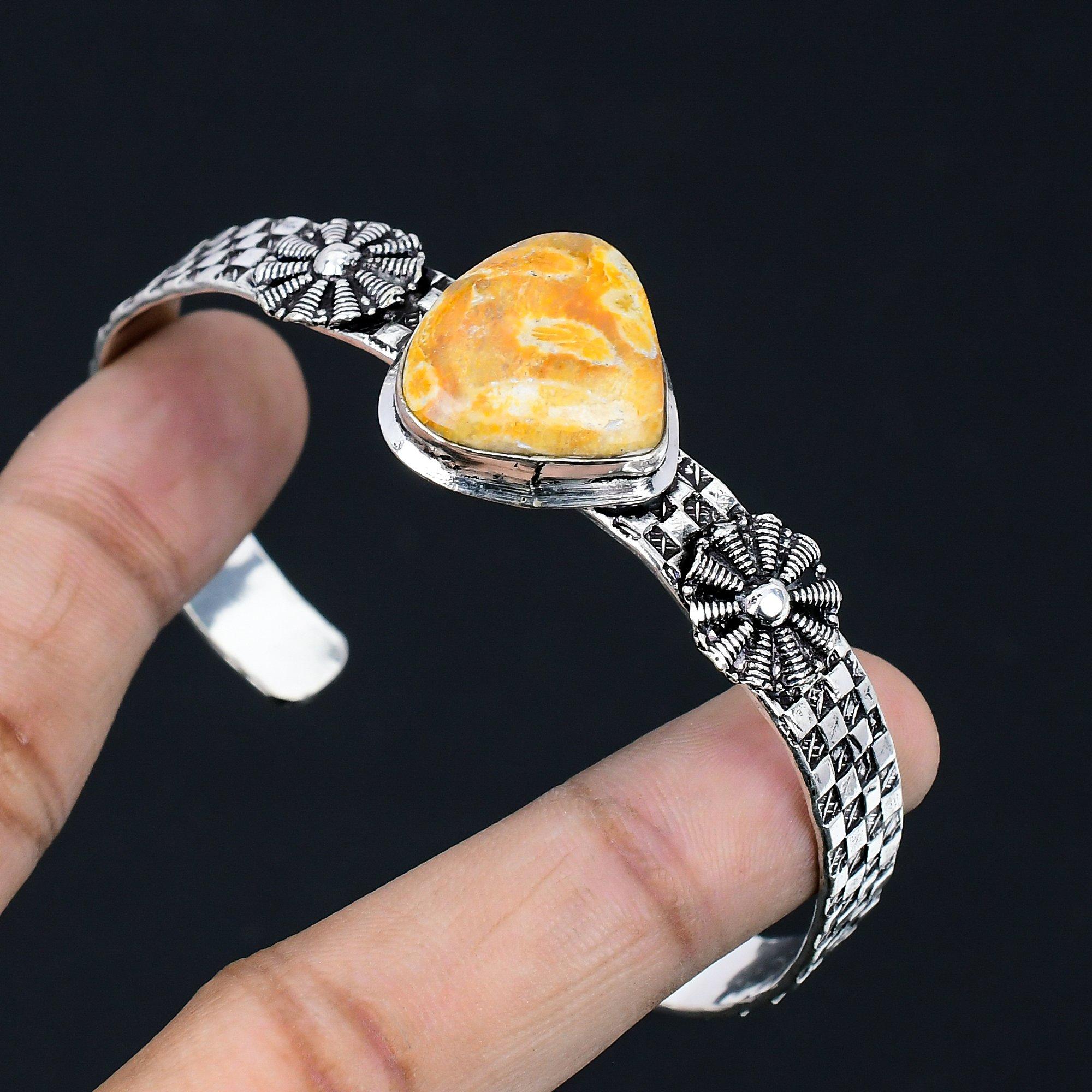 

Распродажа ко Дню дочери Браслет из натурального ископаемого коралла для корневой чакры Серебро 925 пробы Adjustable