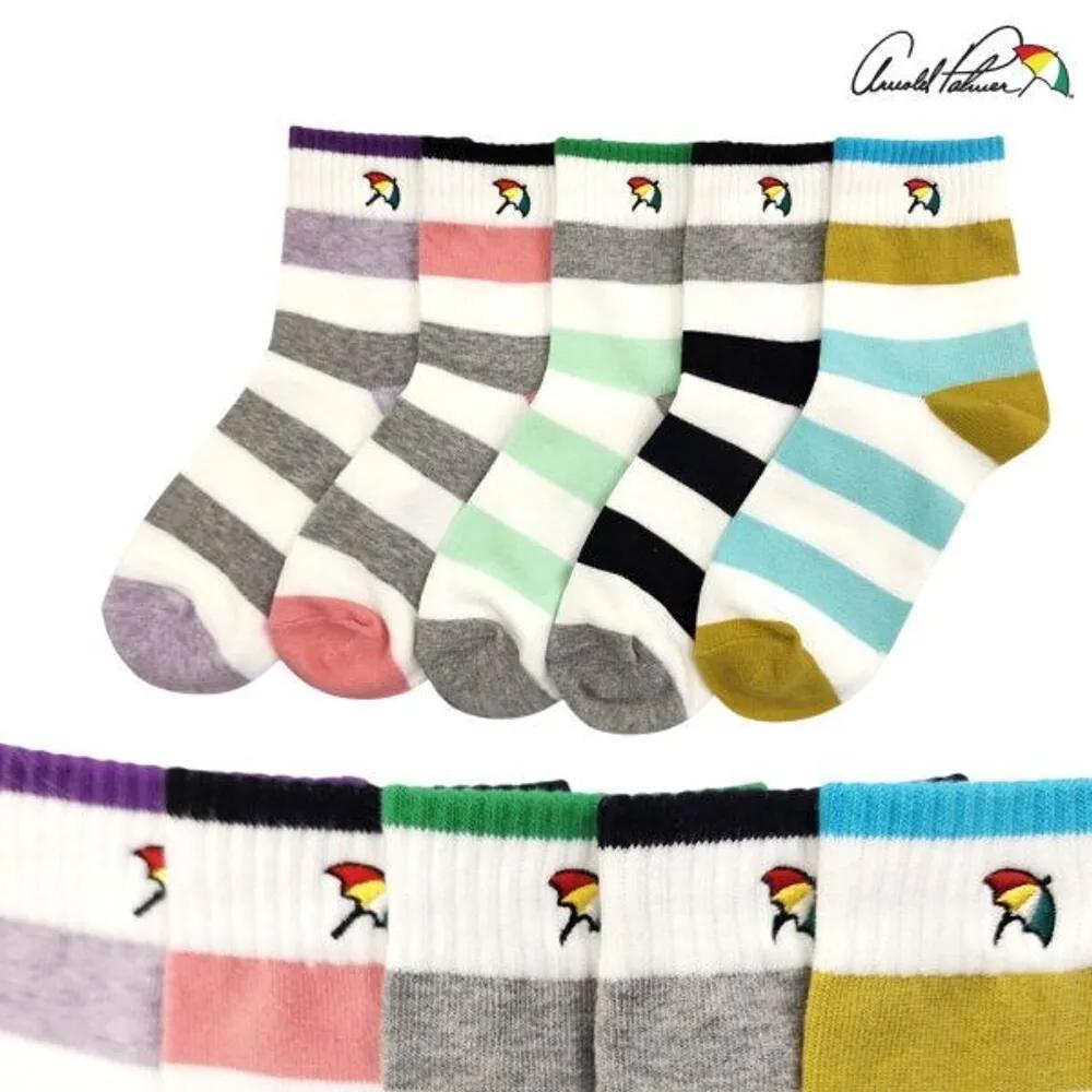 [Arnold Palmer] Women s Striped Socks, Striped Mid-Length Casual Fashion Socks, Set of 5 Gift Striped Casual - 5 pairs