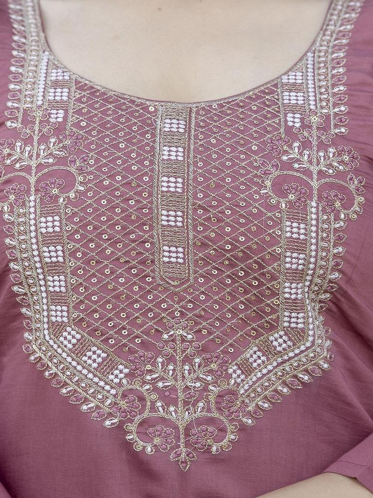 Women Embroidered Kurta Set with Floral Dupatta – Elegant Ethnic Festive Wear