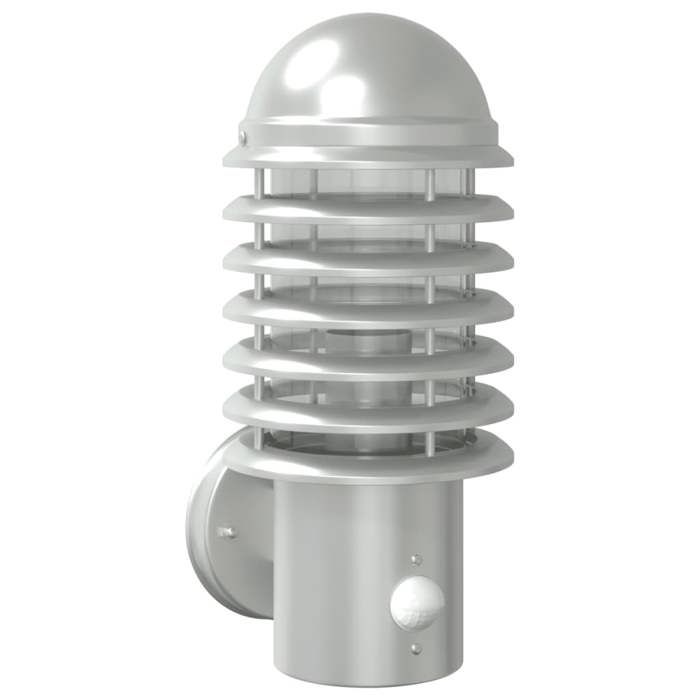 VidaXL Applique murale d'extérieur et capteur argenté acier inoxydable, éclairage mural d'extérieur, lampe murale de jardin, 4006250