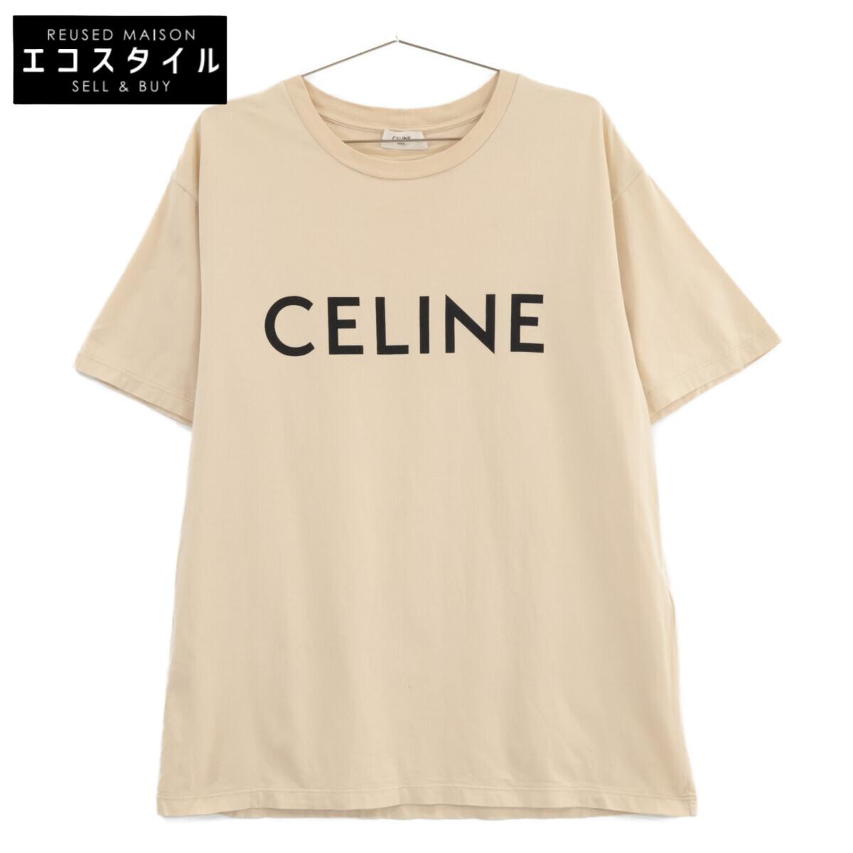 

CELINE Beige 2X681671Q Cotton Logo Short Sleeve T-Shirt tops XS beigeUsed