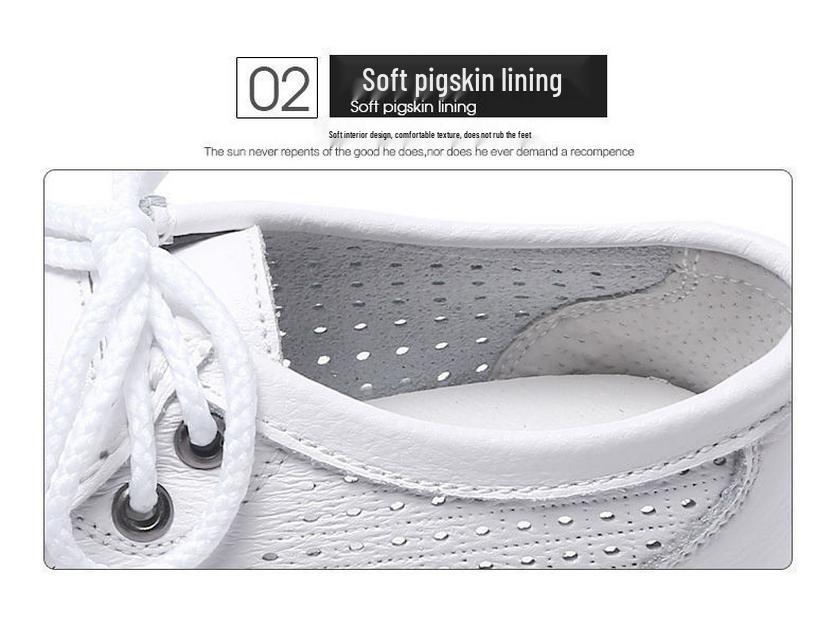 Women's White Leather Cut-Out Wedge Shoes - Thick Soft Sole, Casual Spring/Summer Platform Shoes.