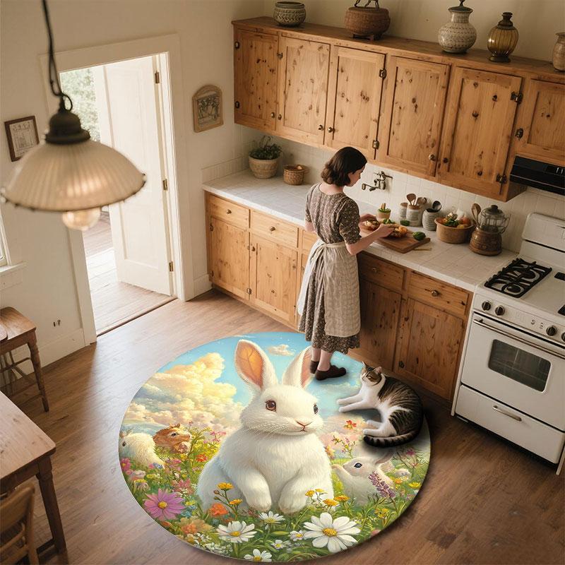 Cartoon Bunnies pattern round rug,Carpet Rug for Living Room Bedroom Playroom ,Non-slip Floor Mat,Holiday Gifts and Birthday Gifts.