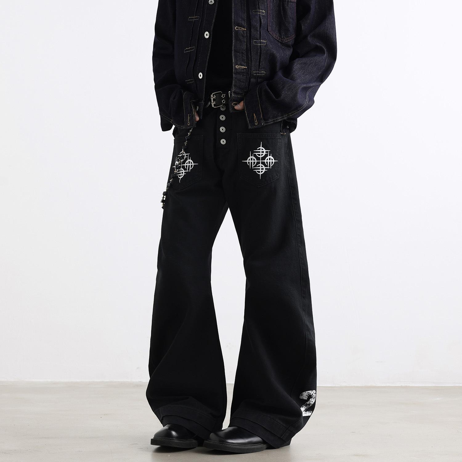 Джинсы JYL Унисекс Широкие Американский Винтаж Вышитые Осень Удлиненные Деним S амарантовый