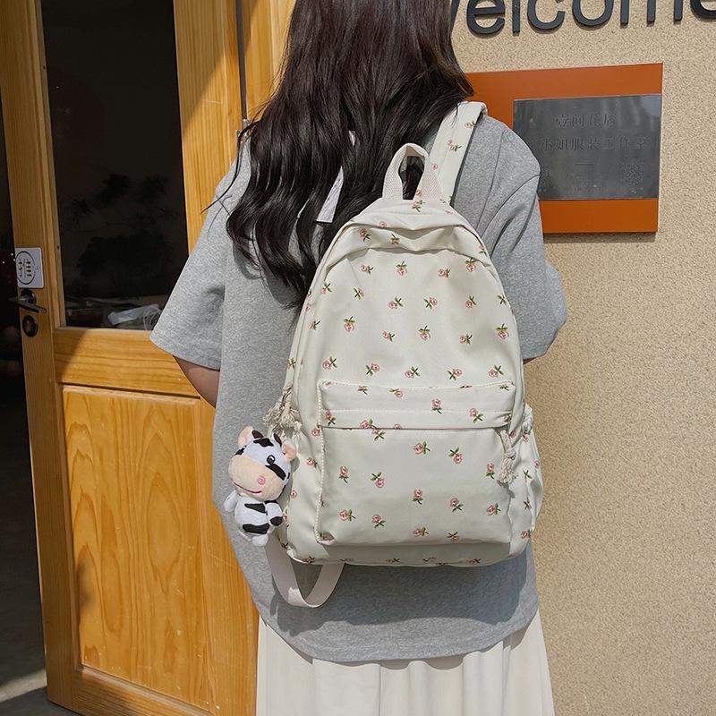 Women College Student Backpack Large Capacity Travel Laptop Rucksack Adjustable Strap Flower Book Schoolbag Teenage Girl Bag