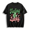 Feeling Lucky Clover Print Casual Tee Retro Lucky Vibe Top Pure Cotton T-shirt
