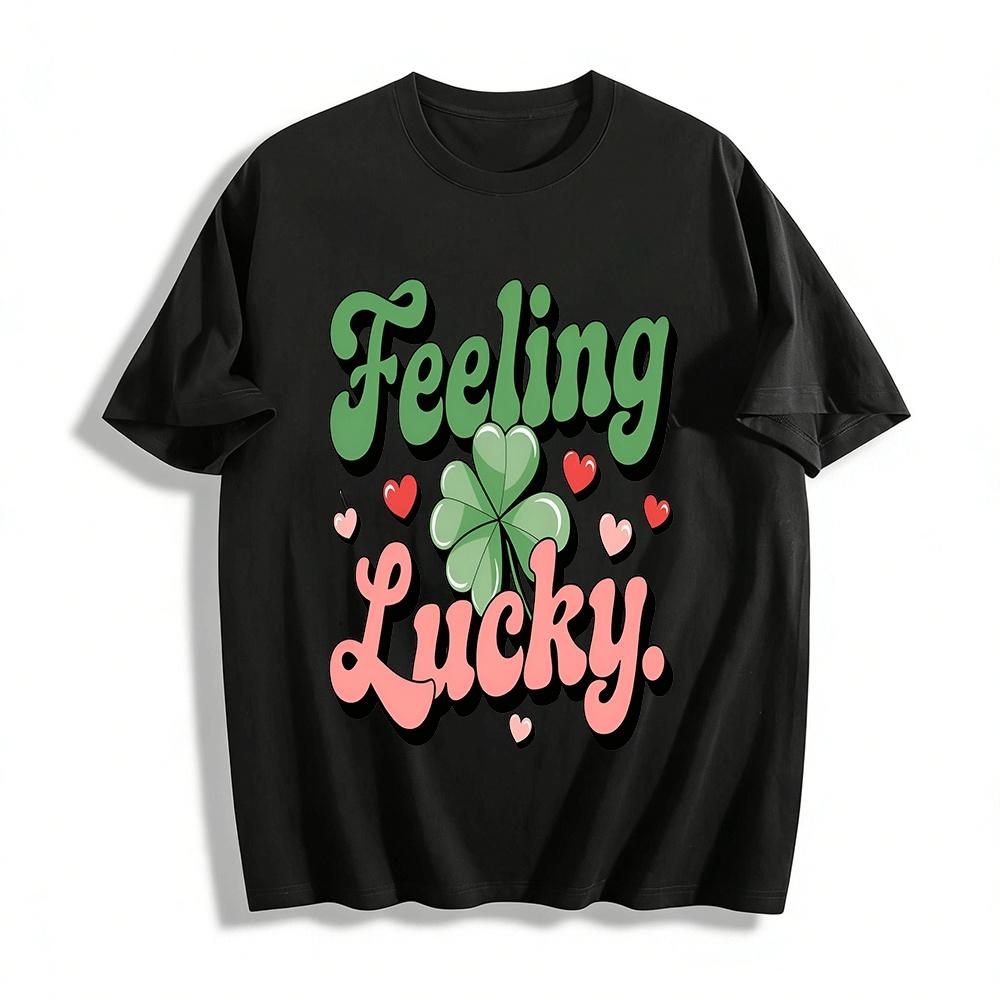 Feeling Lucky Clover Print Casual Tee Retro Lucky Vibe Top Pure cotton T-shirt XXS