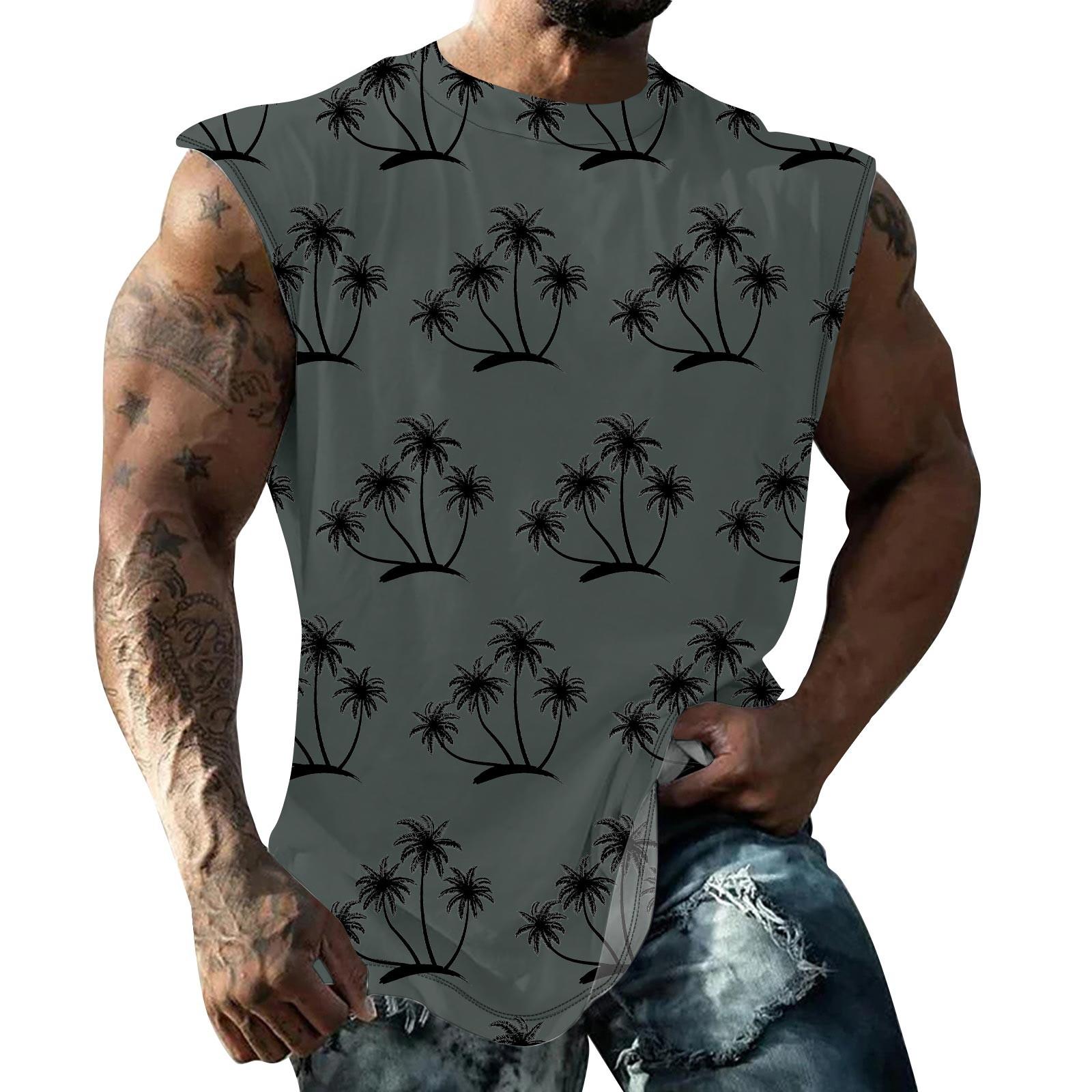 

Men s Sleeveless Muscle Shirt Tank Top with Shoulder Pads Palm Tree Print Casual Summer Beachwear Gym Workout Shirt XXXL