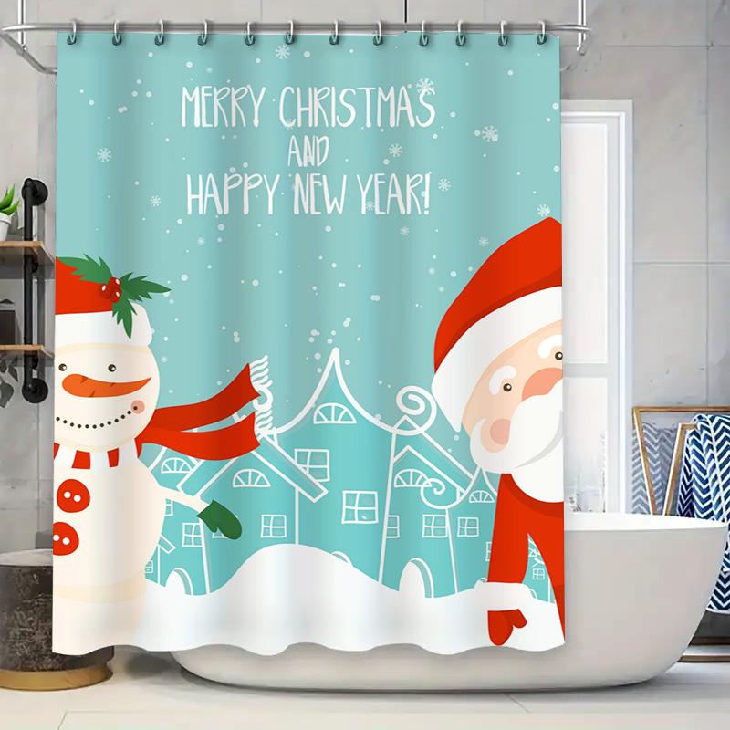 Tu Weihnachts-Duschvorhang Winterurlaub Festliche Badezimmerdeko Schneemann Weihnachtsmann Muster Wasserdichtes Gewebe Heimtextil