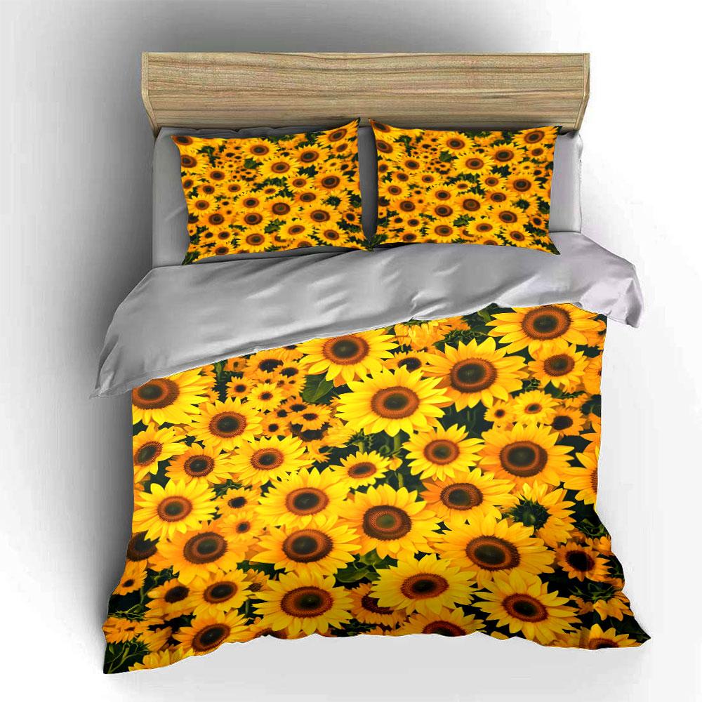 Sunflower Pattern Three-Piece Set Multiple Sizes Kid'S And Adults' Bedroom Exquisite 3Pc Bedding Set, Gift