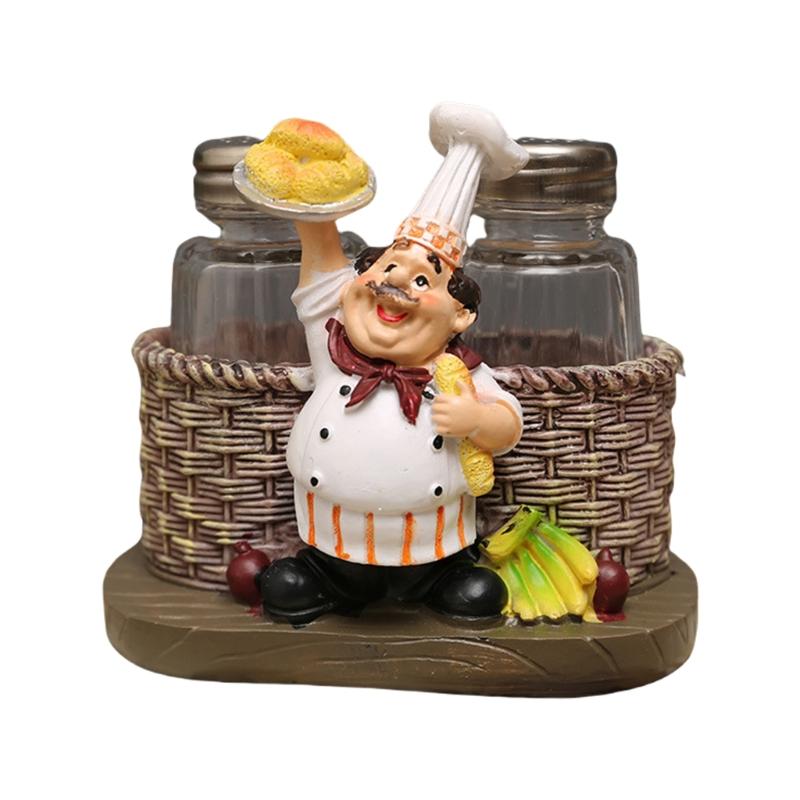 2 Seasoning/Toothpick Bottle Resins Figurines Home Decorative Ornament Chefs Statue Salt & Peppers Bottle Holder Ornament