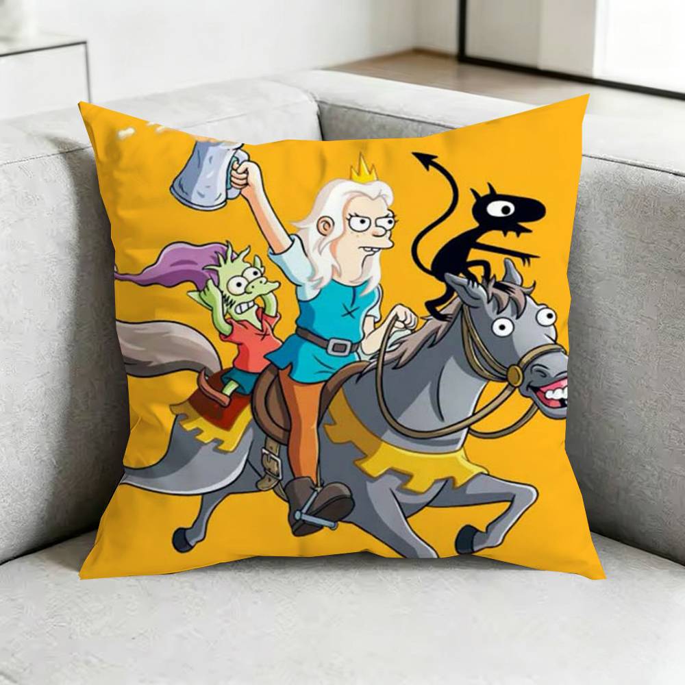 Cartoon D-Disenchantment-T Square Double-Sided printed Pillow Case Bedroom Bedside Pillow Sofa Cushion Cover Gift