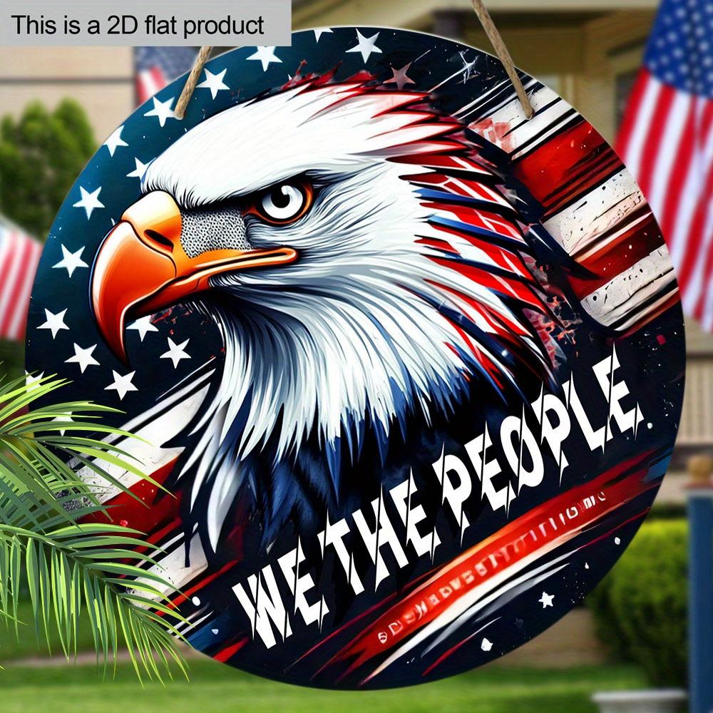 Patriotic Eagle Wooden Sign, Charming Round Sign for Front Door, Wall Hanging Decor - Ideal 4th of July & Memorial Day Gift for Patriots