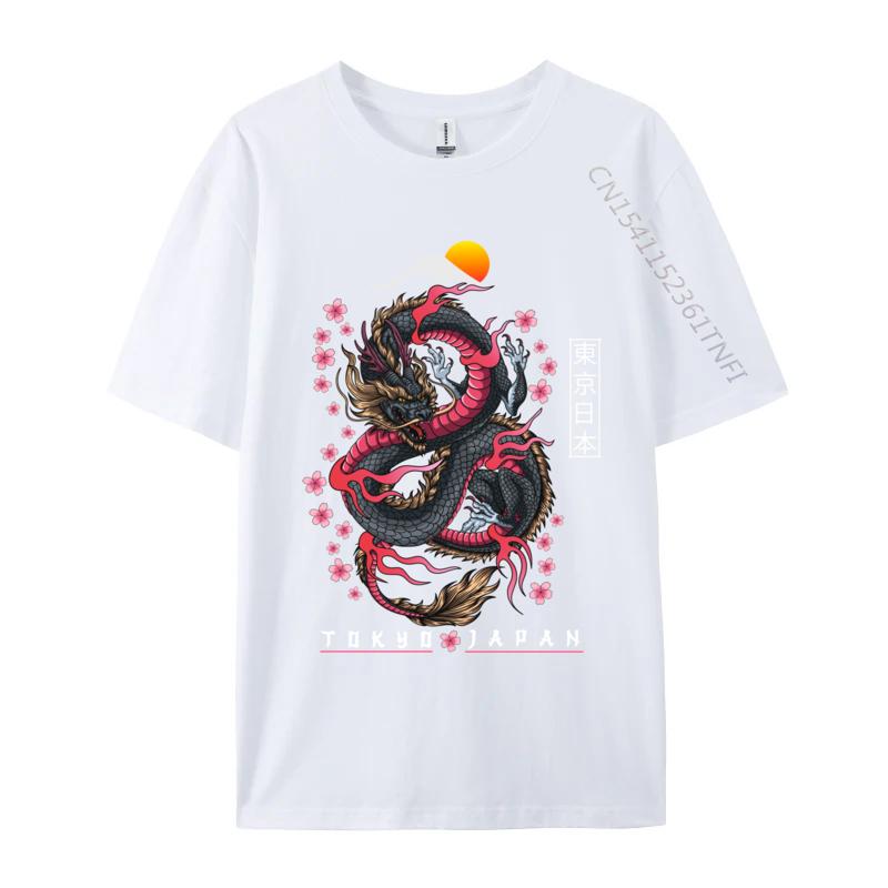 Japanese Aesthetic Dragon Tokyo Japan Unisexga Europe T Shirts Slim Fit Printed Pure Cotton Crew Neck Unisex Tops Shirt S