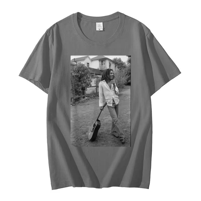 Bob Marley Guitarra Blanco y Negro Camiseta Novedad Verano Unisex Mujer Vintage Hip Hop Oversize Manga Corta Camisetas Gótico Streetwear