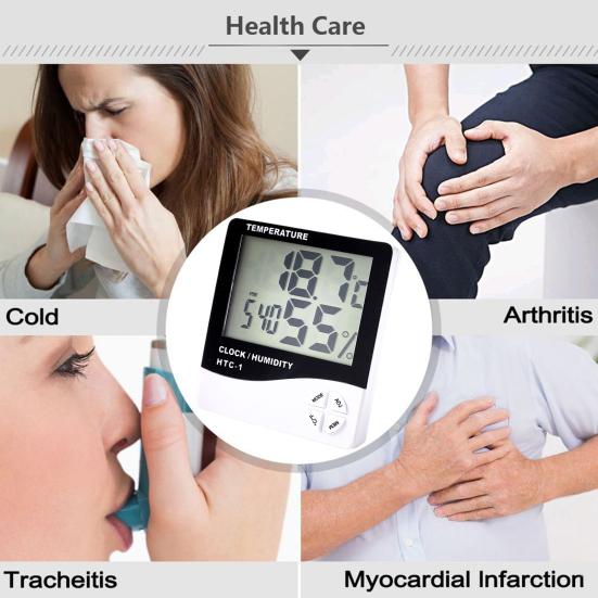Digital Thermometer Large Screen Easy to Use Plastic Temperature Humidity Monitor Home Decor