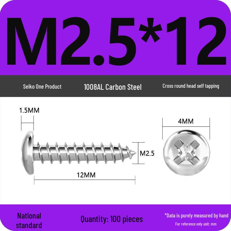 Galvanized Round Head Self-Tapping Screws PA Cross Pan (M1.2-M4, White Zinc, Pointed Tail)