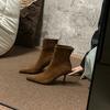 Autumn and winter French temperament pointed thin boots versatile high heel rear zipper suede fashion boots