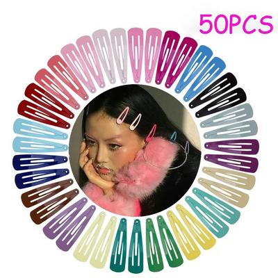 50PCS Baking Lacquer Candy Color Broken Hair Bangs Clip Glossy Dripping Metal Barrettes Headdress BB Clips Girl