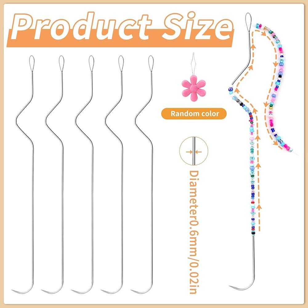 3 Pezzi Aghi Curvi per Perline Occhio Grande con Filo per Perline in Acciaio Inossidabile con 2 infila aghi per Fai da Te Braccialetti Collane Gioielli