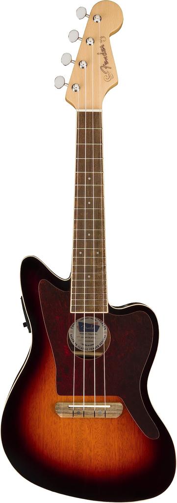 Fender Fullerton Walnut Tortoiseshell with Soft Case Jazzmaster® Ukulele, Fingerboard, Pickguard, 3-Color Sunburst,