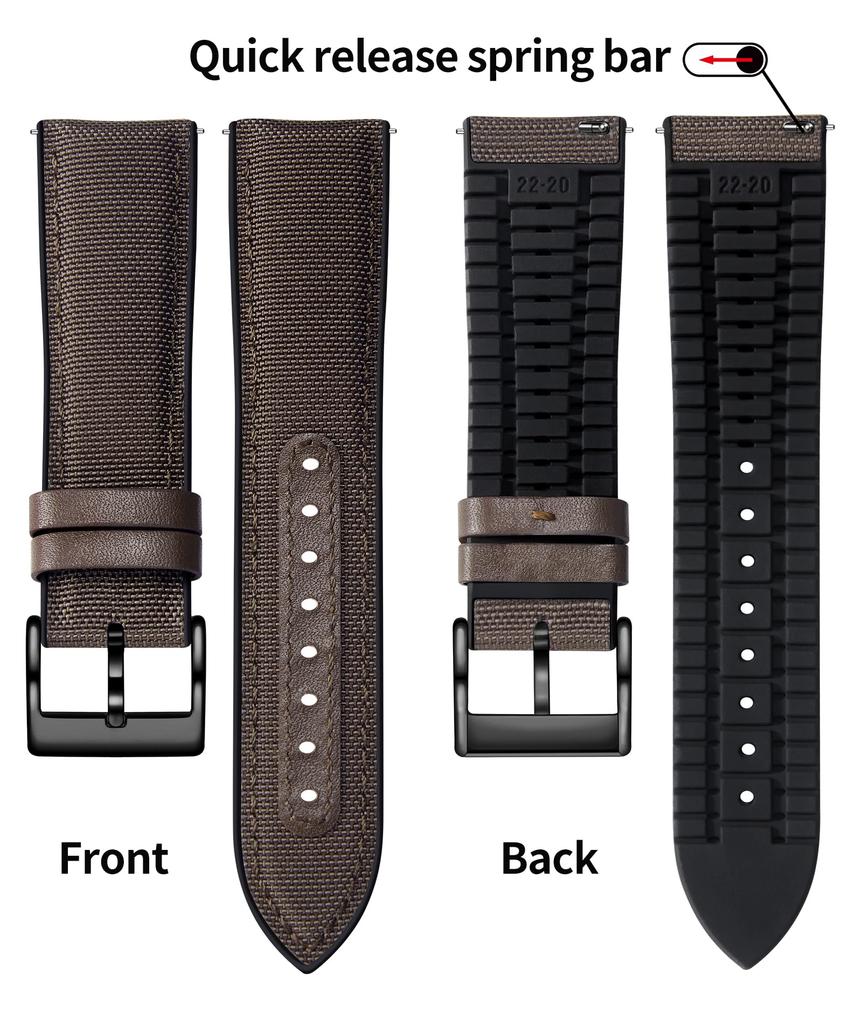 [BINLUN] Nylon Silicone Watch Strap 18mm 19mm 20mm 21mm 22mm Quick Release Canvas and Rubber Hybrid Strap Replacement Watch Band for Men and Women 9 C