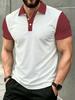 Men's Outdoor Polo Shirt, Available In Multiple Sizes. Features a White Base with Burgundy Raglan Sleeves and a Contrasting Color Block Lapel. Simple