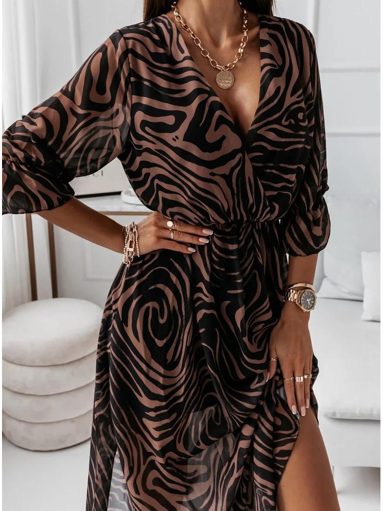 

Женское платье с V-образным вырезом, принтом и коротким рукавом - 6 цветов, трендовая мода S зебра печати