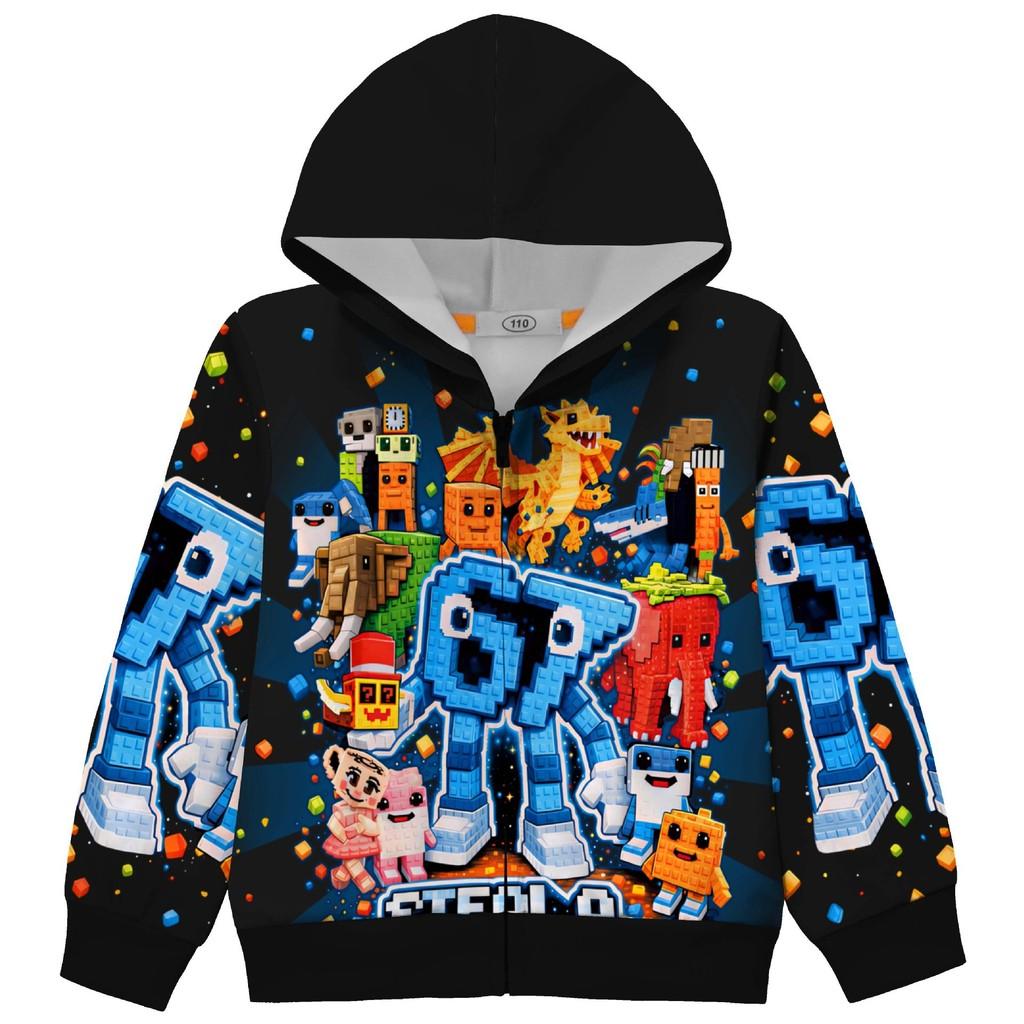 Kids Boys Girls Steal a Brainrot 67 Printed Long Sleeves Zipper Hooded Jacket Coat