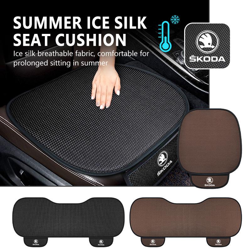 AAFO1 For Skoda Breathable Car Seat Cover Ice Silk Summer Car Seat Cushion Protector Kamiq MK3 Roomster Rapid Kodiaq Karoq Fabia Enyaq