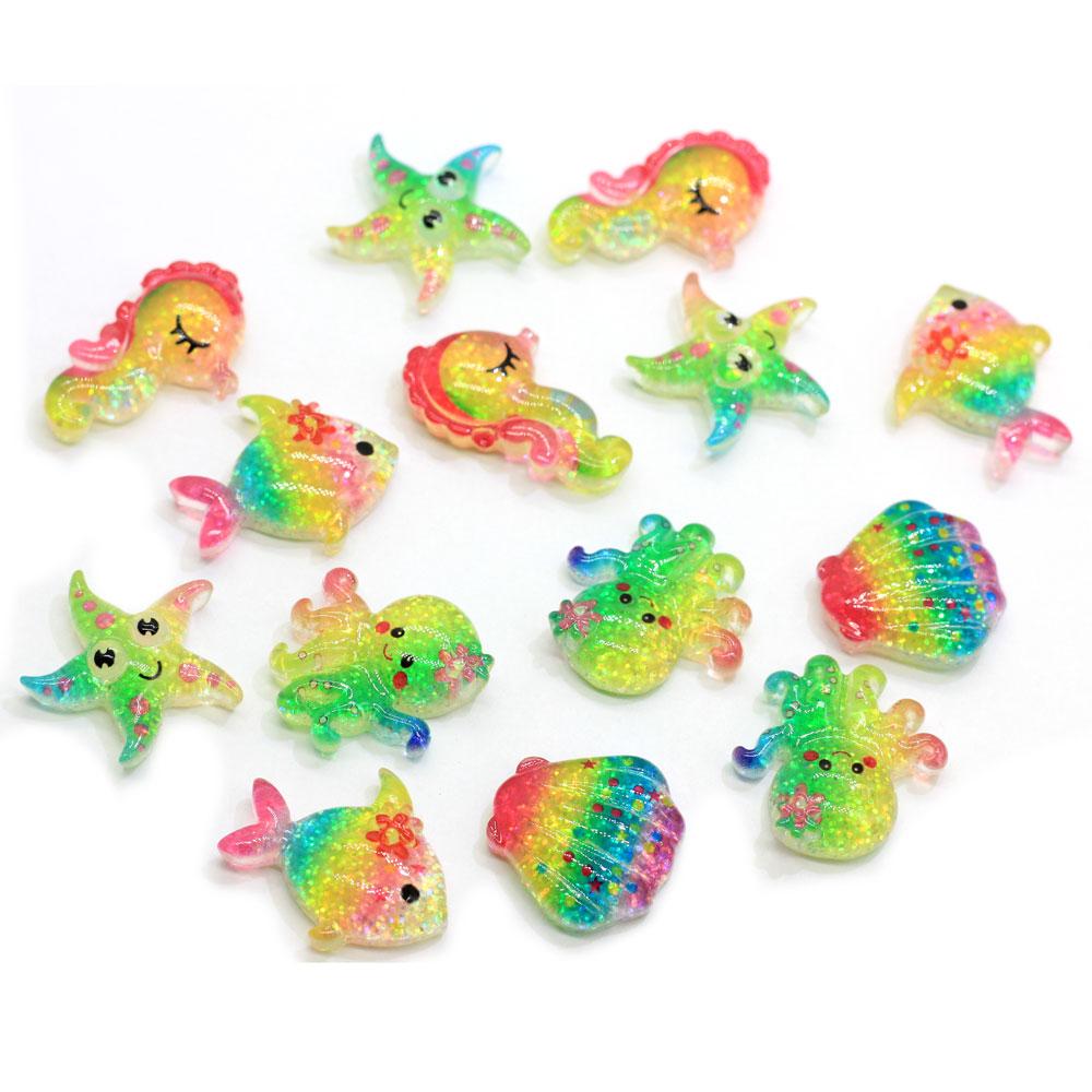 Niedliche Harz Mini Glänzende Ozean Serie Flache Rückseite Cabochons Scrapbooking DIY Schmuck Handwerk Dekoration Zubehör
