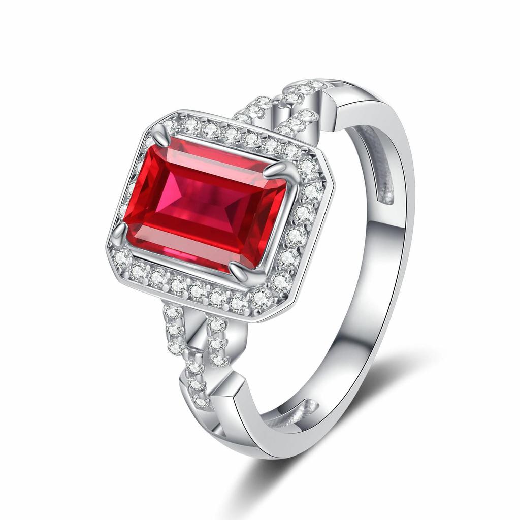 S925 Sterling Silver Ruby Pendant Necklace, Ring, and Stud Earrings Set - Simulated Pigeon Blood Red