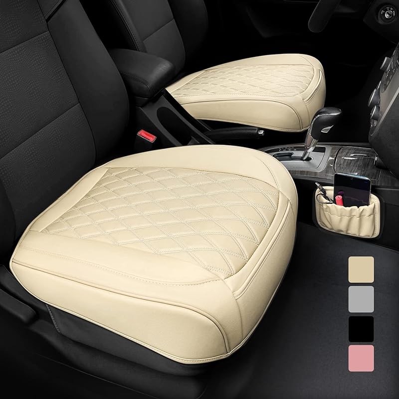 2 Pack Leather Front Car Seat Cover, Anti-Slip and Full Wrap Driver Car Seat Protectors with Storage Pocket, Luxury Waterproof Bottom Auto Seat