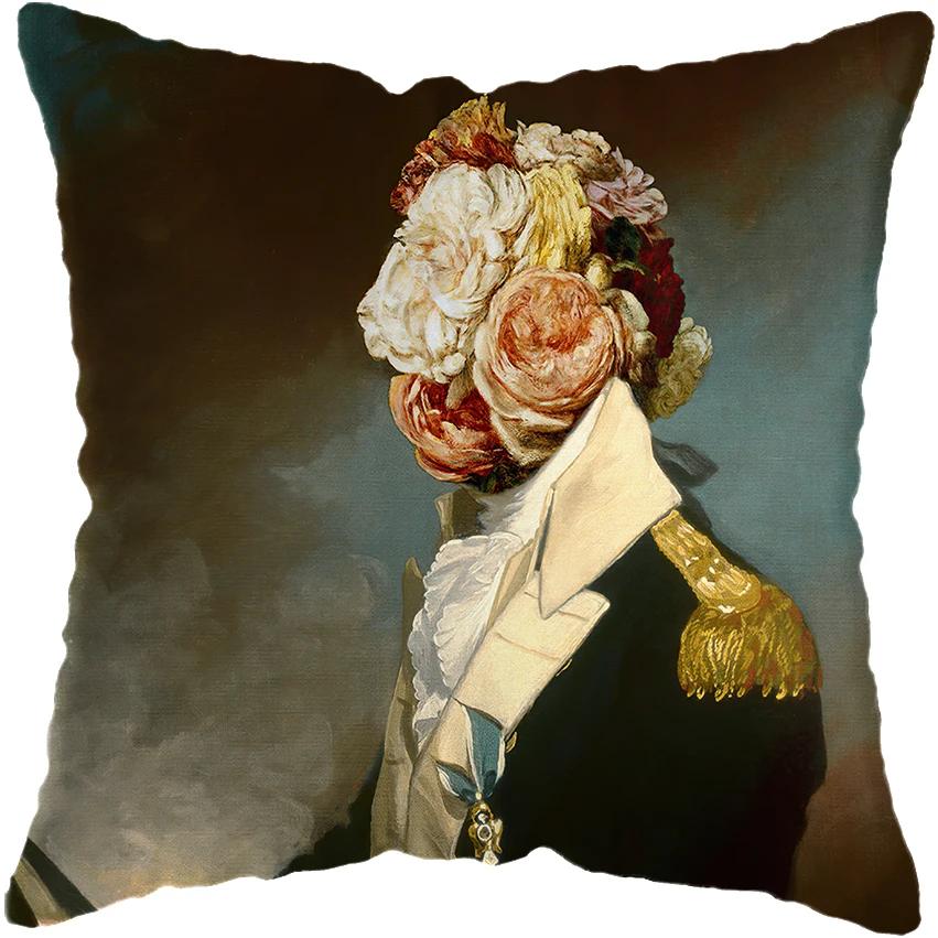 Huse de pernă pictură cu figuri amuzante europene clasice, husă de pernă, decor pentru casă, figură amuzantă suflând bule, huse de pernă