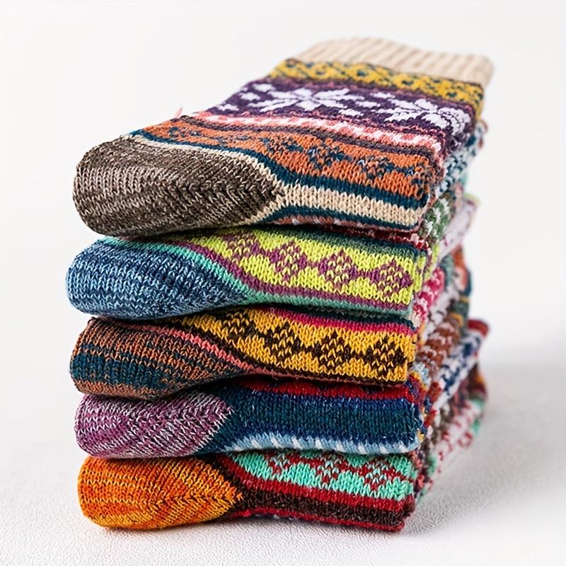 5 Pairs Wool Socks Vintage Winter Warm Wool Socks for Women Soft Cozy Socks Thick Boots Socks for Women