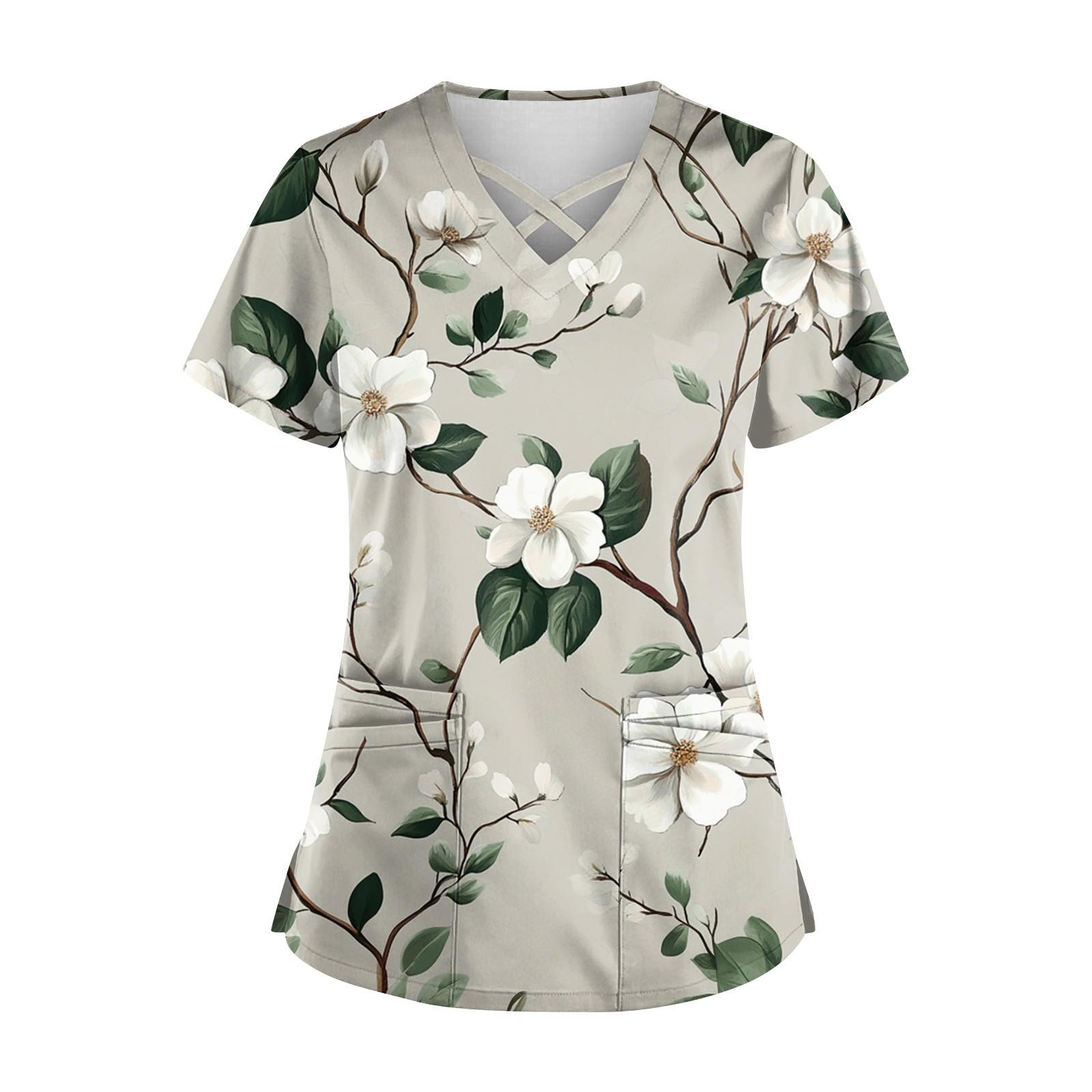 

Женский топ с коротким рукавом и V-образным вырезом, принтом и карманом Dry-nurse XL светло-серый