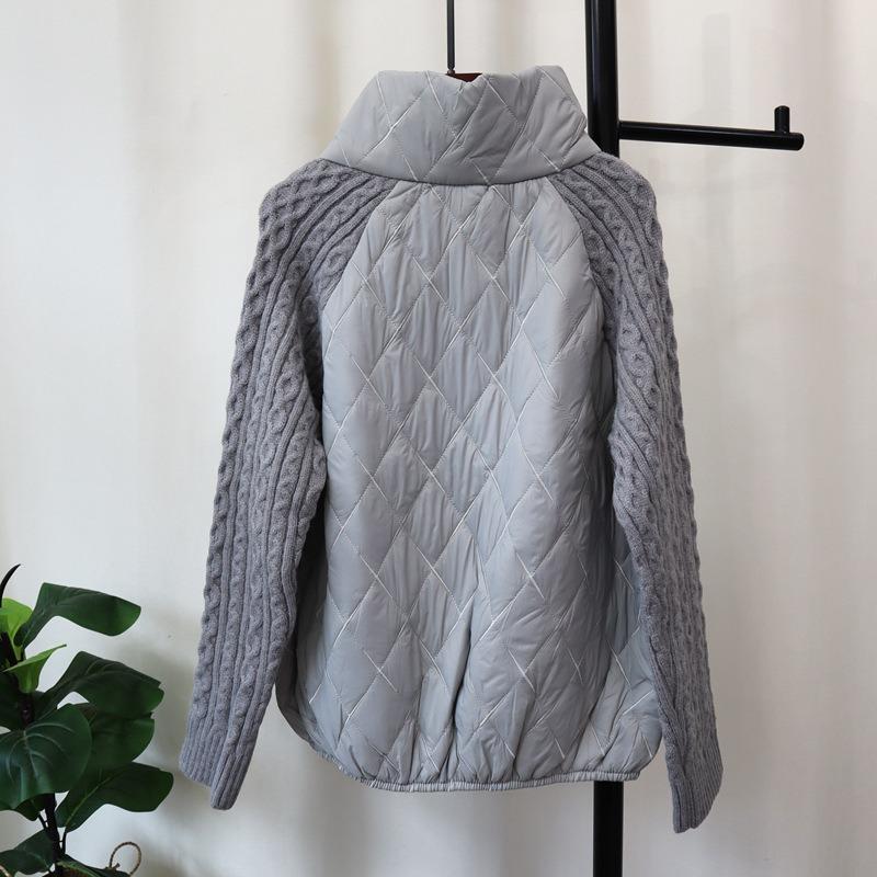 Design Sense Zipper Splicing Cotton Clothes Knitted Cardigan Autumn and Winter New Loose Lazy Wind Sweater Jacket Women