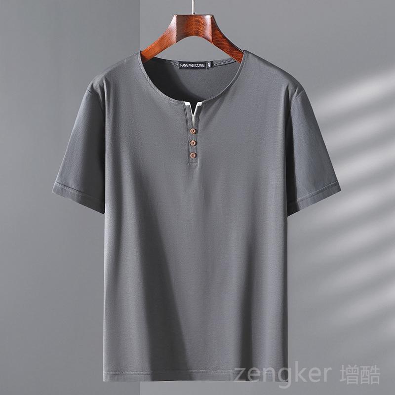 Large Size Men s Short-sleeved T-shirt Summer Youth Plus Size Half-sleeve Men s Tops Button Collar Henry Collar 12XL 12XL серый