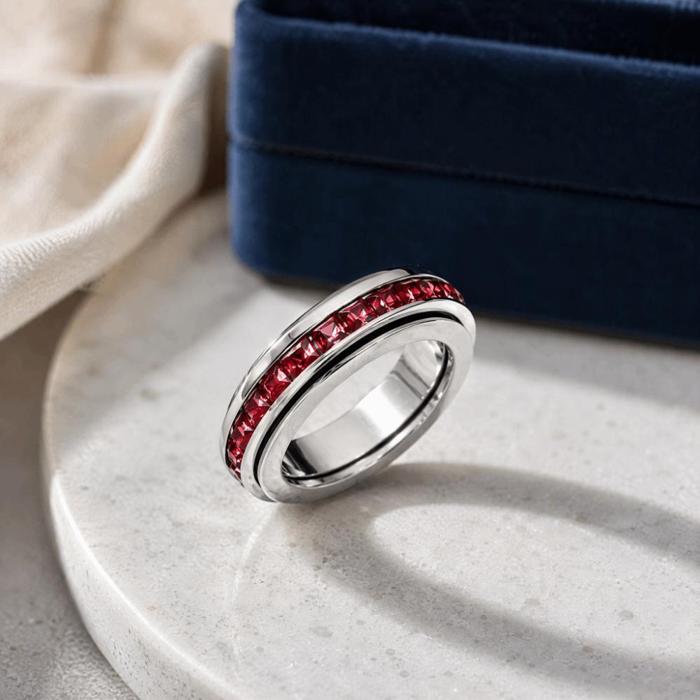 Size 6-10 Stainless Steel Spinner Fidget Ring Cubic Zirconia Lucky Ring Women and Men