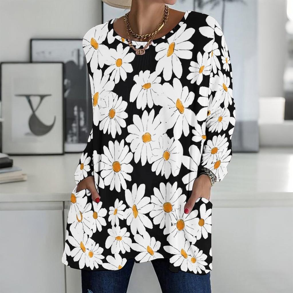 Plus Size Ladies V Neck Long Sleeve Tunic Soft Oversized Tops For Casual Outing And Family Activities