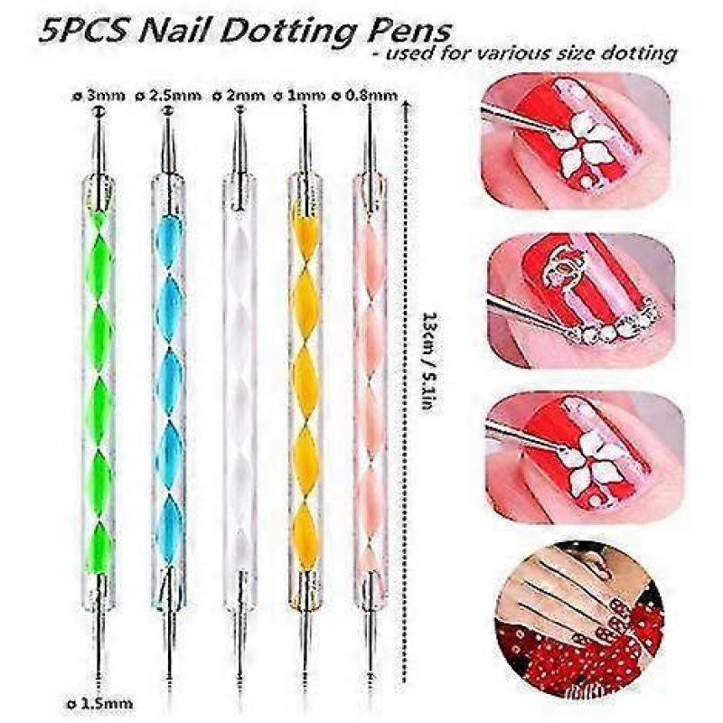 5PCS Dotting Pens & 3PCS Nail Painting Brushes - Professional Nail Art Design Tools for Creative Manicures & DIY Nail Designs