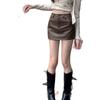 Summer 2025 Petite High Waist A-Line Brown PU Leather Skirt for Women