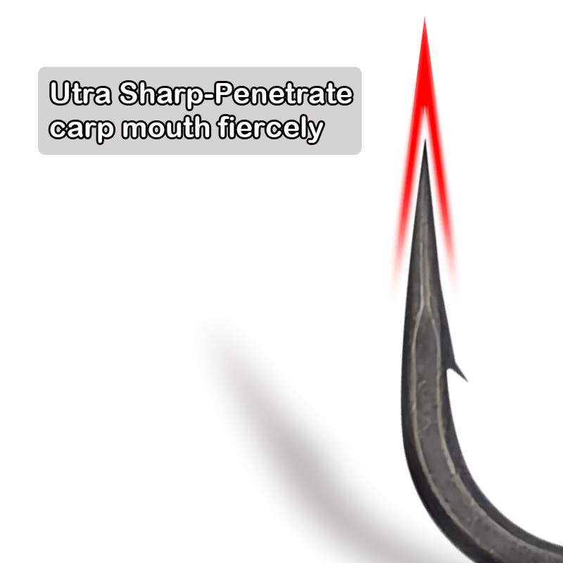 10x Karpfenangeln Ösenhaken Gerade Nadelspitze PTFE-Beschichtung Mikro Widerhaken Kohlenstoffstahl Angelhaken Tackle