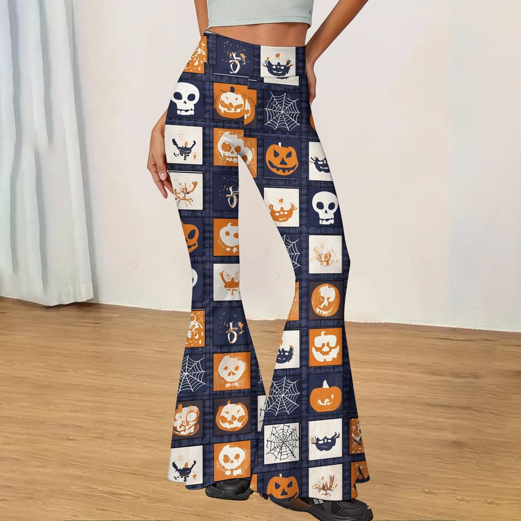 Women's Casual Halloween Print Yoga Pants Flared Leg High Waist Stretch Workout Leggings for Everyday Wear